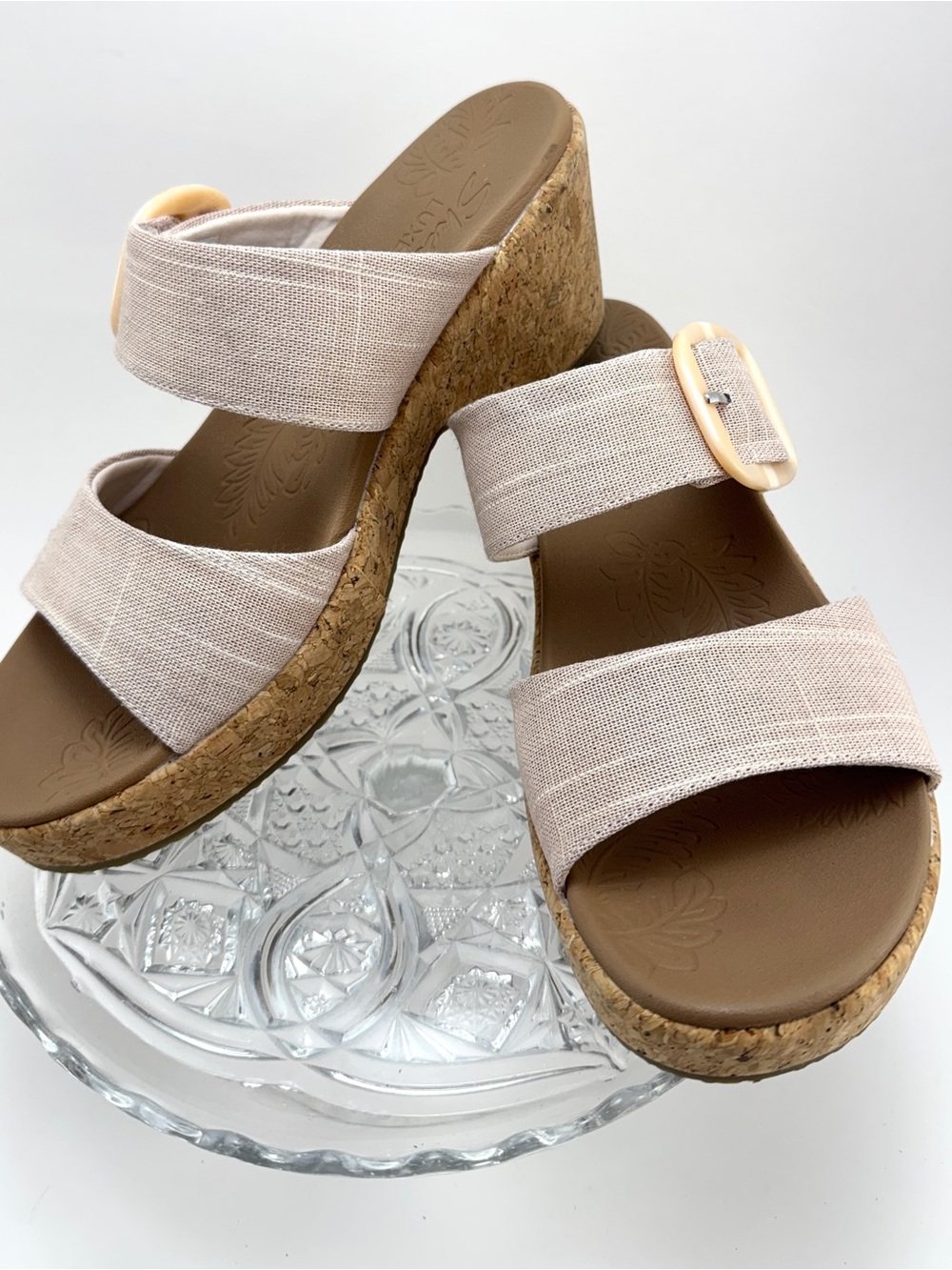 💖 Skechers Lux Foam Cork Wedge Beige Sandals, Sz 8.5 - Picture 16 of 16
